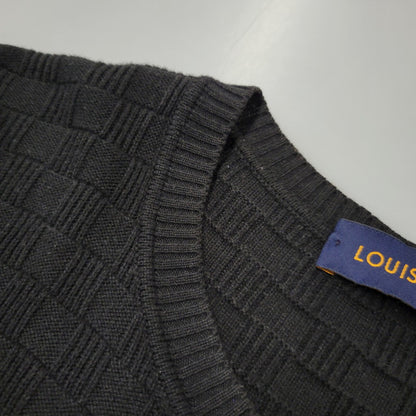 【中古品】【メンズ】 LOUIS VUITTON ルイ・ヴィトン DAMIER CREW NECK SWEATER HBN45WF99 ダミエ クルーネックセーター 長袖 141-260909-as-14-izu サイズ：XS カラー：ブラック 万代Net店
