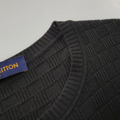 【中古品】【メンズ】 LOUIS VUITTON ルイ・ヴィトン DAMIER CREW NECK SWEATER HBN45WF99 ダミエ クルーネックセーター 長袖 141-260909-as-14-izu サイズ：XS カラー：ブラック 万代Net店