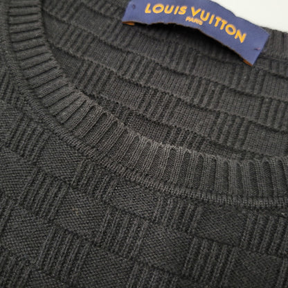 【中古品】【メンズ】 LOUIS VUITTON ルイ・ヴィトン DAMIER CREW NECK SWEATER HBN45WF99 ダミエ クルーネックセーター 長袖 141-260909-as-14-izu サイズ：XS カラー：ブラック 万代Net店