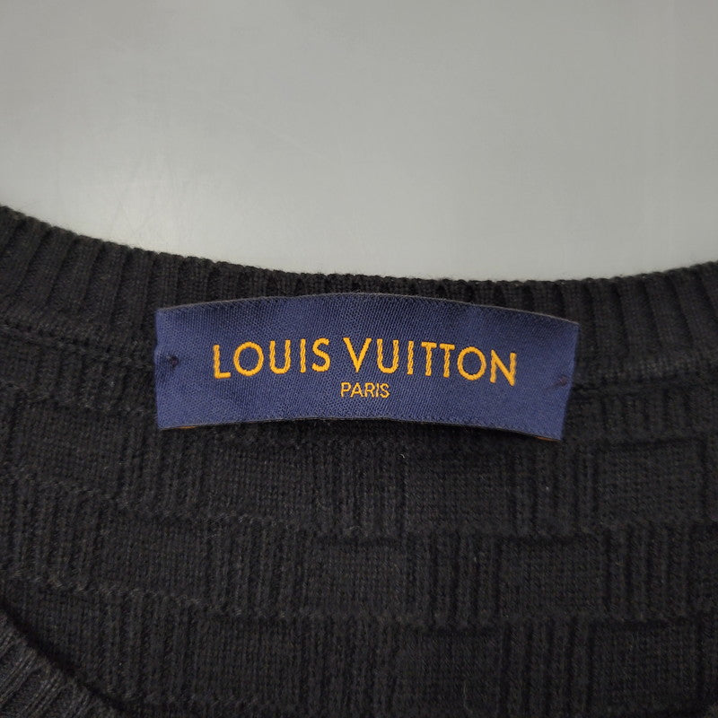 【中古品】【メンズ】 LOUIS VUITTON ルイ・ヴィトン DAMIER CREW NECK SWEATER HBN45WF99 ダミエ クルーネックセーター 長袖 141-260909-as-14-izu サイズ：XS カラー：ブラック 万代Net店