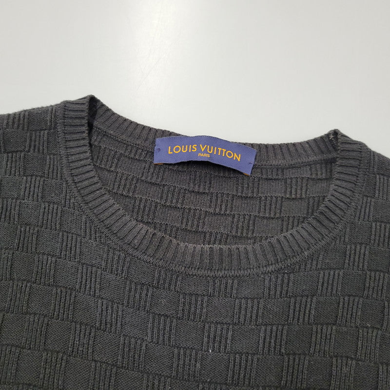 【中古品】【メンズ】 LOUIS VUITTON ルイ・ヴィトン DAMIER CREW NECK SWEATER HBN45WF99 ダミエ クルーネックセーター 長袖 141-260909-as-14-izu サイズ：XS カラー：ブラック 万代Net店