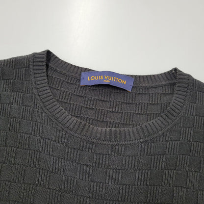 【中古品】【メンズ】 LOUIS VUITTON ルイ・ヴィトン DAMIER CREW NECK SWEATER HBN45WF99 ダミエ クルーネックセーター 長袖 141-260909-as-14-izu サイズ：XS カラー：ブラック 万代Net店
