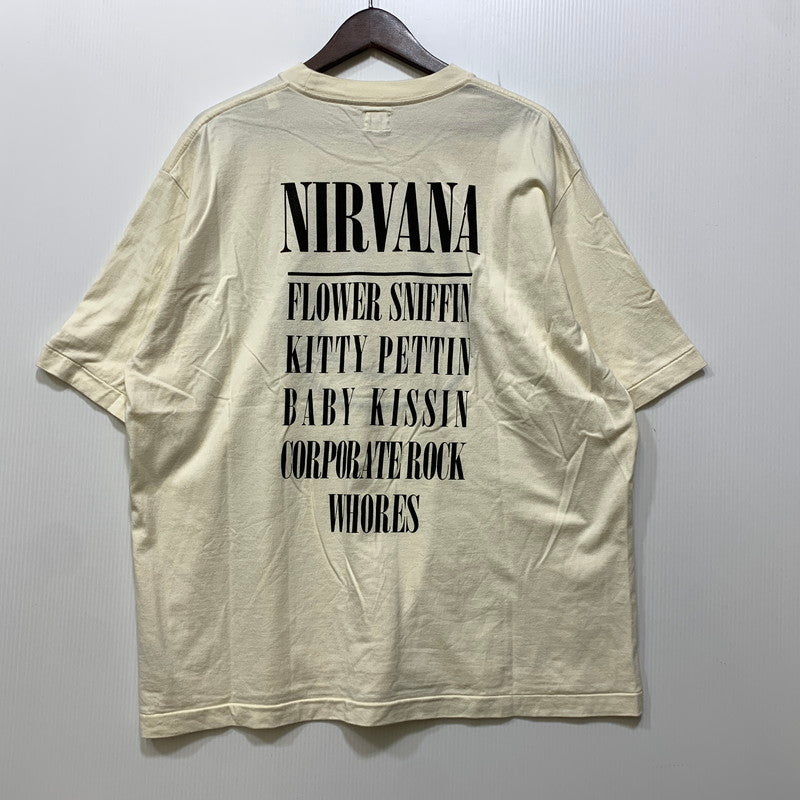 【中古品】【メンズ】 BLURHMS ROOTSTOCK × ADAM ET ROPE ブラームスルーツストック アダムエロぺ 別注 NIRVANA SS TEE ニルヴァーナ ショートスリーブ Tシャツ トップス 半袖 140-260909-cs-07-izu サイズ：2 カラー：アイボリー 万代Net店