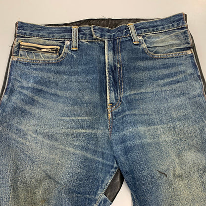 【中古品】【メンズ】 UNDERCOVERISM アンダーカバーイズム H4513-1 ミラー期 11AW LEATHER DOCKING DENIM PANTS レザー ドッキング デニム パンツ ボトムス ズボン 151-260909-cs-02-izu サイズ：3 カラー：インディゴ×ブラック 万代Net店