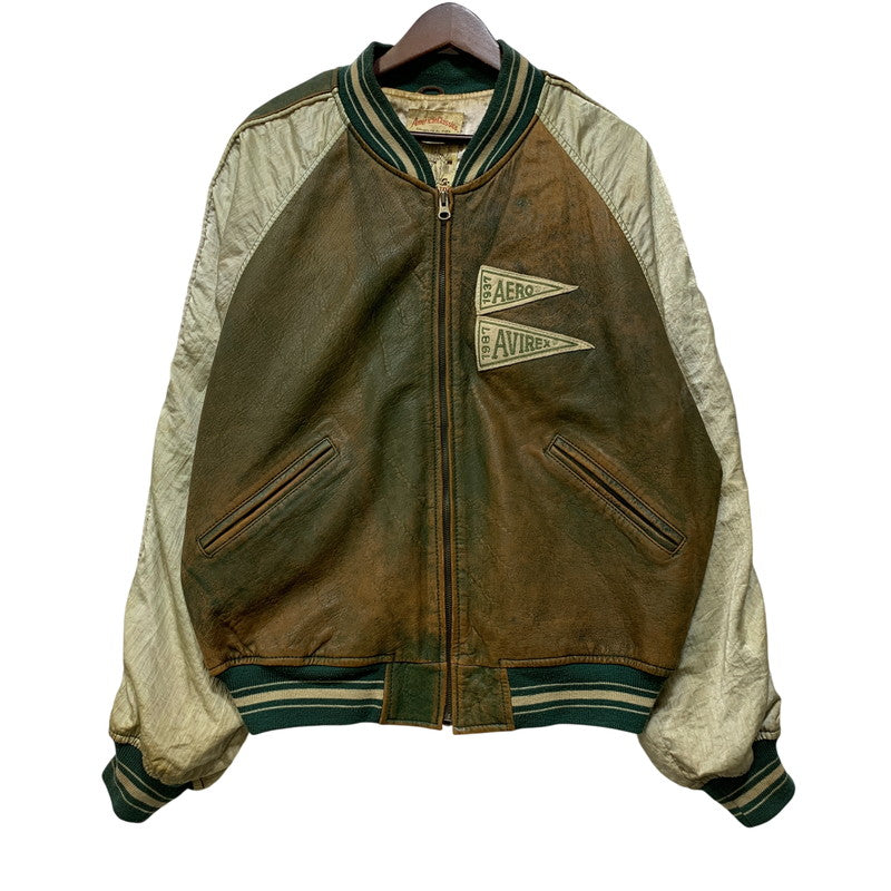 【現状渡し品】【メンズ】 AVIREX アヴィレックス AMERICAN CLASSICS アメリカン クラシックス 切替 AVIREX TRACK USA LEATHER JACKET レザー ジャケット アウター 146-260909-cs-11-izu サイズ：L カラー：グリーン系 万代Net店