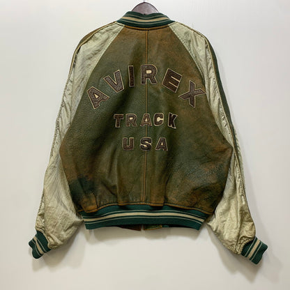 【現状渡し品】【メンズ】 AVIREX アヴィレックス AMERICAN CLASSICS アメリカン クラシックス 切替 AVIREX TRACK USA LEATHER JACKET レザー ジャケット アウター 146-260909-cs-11-izu サイズ：L カラー：グリーン系 万代Net店