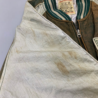 【現状渡し品】【メンズ】 AVIREX アヴィレックス AMERICAN CLASSICS アメリカン クラシックス 切替 AVIREX TRACK USA LEATHER JACKET レザー ジャケット アウター 146-260909-cs-11-izu サイズ：L カラー：グリーン系 万代Net店