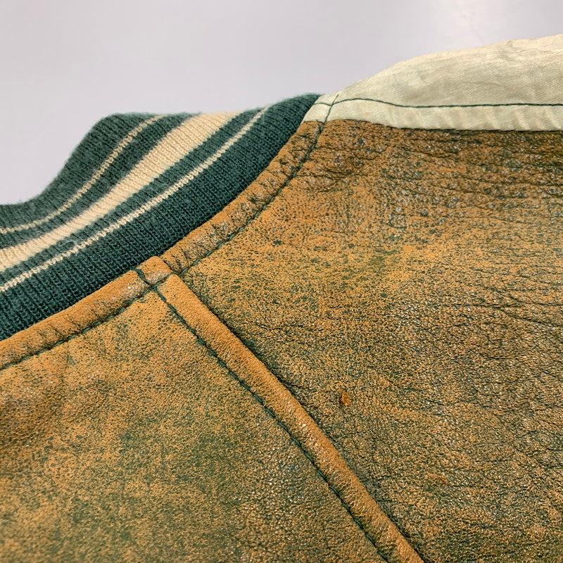 【現状渡し品】【メンズ】 AVIREX アヴィレックス AMERICAN CLASSICS アメリカン クラシックス 切替 AVIREX TRACK USA LEATHER JACKET レザー ジャケット アウター 146-260909-cs-11-izu サイズ：L カラー：グリーン系 万代Net店