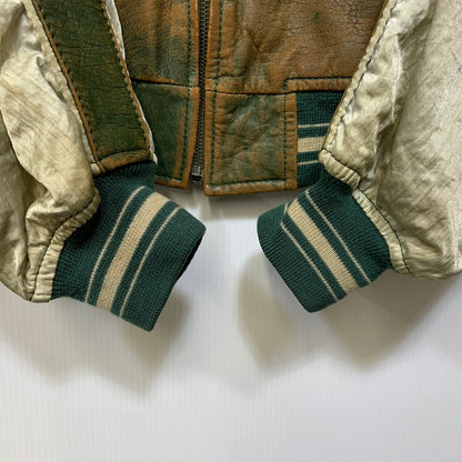 【現状渡し品】【メンズ】 AVIREX アヴィレックス AMERICAN CLASSICS アメリカン クラシックス 切替 AVIREX TRACK USA LEATHER JACKET レザー ジャケット アウター 146-260909-cs-11-izu サイズ：L カラー：グリーン系 万代Net店