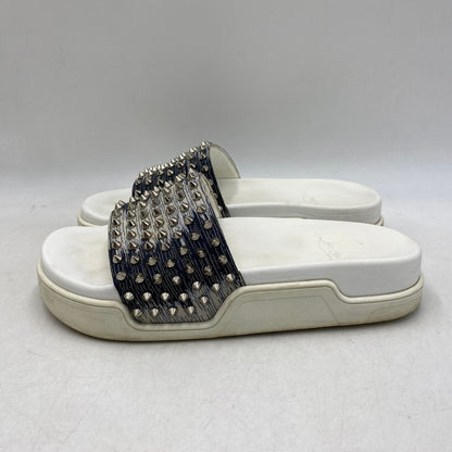 【現状渡し品】【メンズ】 CHRISTIAN LOUBOUTIN クリスチャンルブタン POOL FUN SLIDE SANDAL プール ファン スライド サンダル シューズ 靴 183-260910-cs-03-izu サイズ：41 1/2 カラー：ホワイト×インディゴ 万代Net店