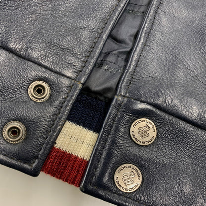 【中古品】【メンズ】 ROCAWEAR ロカウェア LEATHER VARSITY JACKET レザー バーシティ ジャケット アウター 146-260912-kh-01-izu サイズ：L カラー：ネイビー 万代Net店