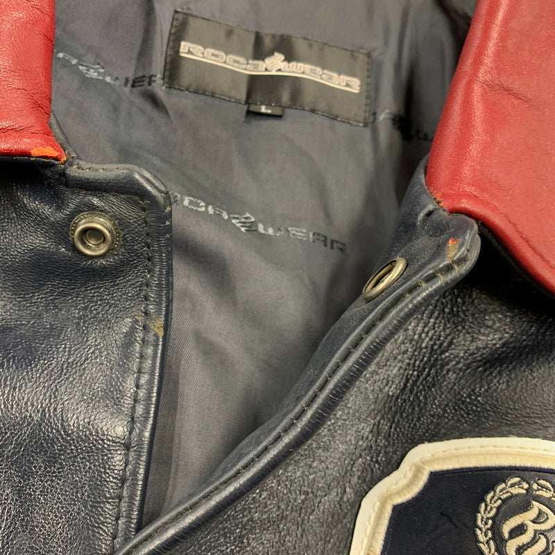 【中古品】【メンズ】 ROCAWEAR ロカウェア LEATHER VARSITY JACKET レザー バーシティ ジャケット アウター 146-260912-kh-01-izu サイズ：L カラー：ネイビー 万代Net店