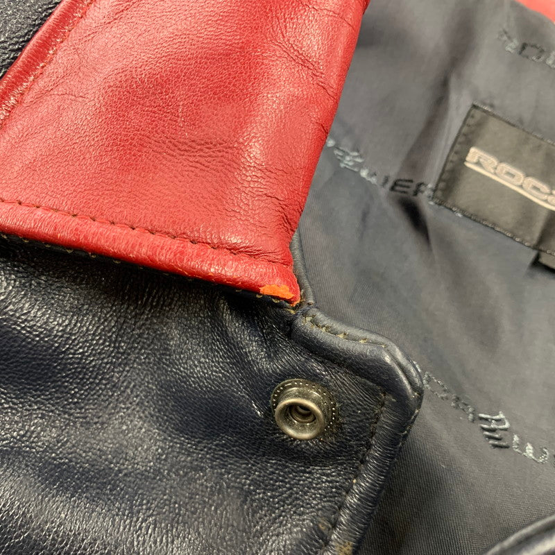 【中古品】【メンズ】 ROCAWEAR ロカウェア LEATHER VARSITY JACKET レザー バーシティ ジャケット アウター 146-260912-kh-01-izu サイズ：L カラー：ネイビー 万代Net店