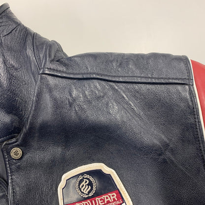 【中古品】【メンズ】 ROCAWEAR ロカウェア LEATHER VARSITY JACKET レザー バーシティ ジャケット アウター 146-260912-kh-01-izu サイズ：L カラー：ネイビー 万代Net店