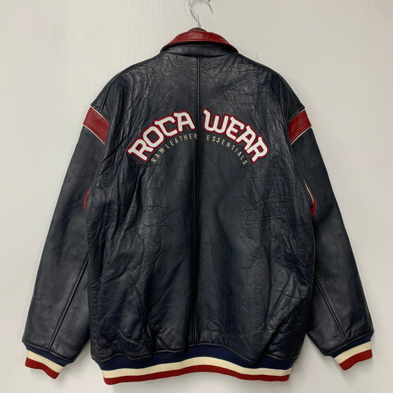 【中古品】【メンズ】 ROCAWEAR ロカウェア LEATHER VARSITY JACKET レザー バーシティ ジャケット アウター 146-260912-kh-01-izu サイズ：L カラー：ネイビー 万代Net店