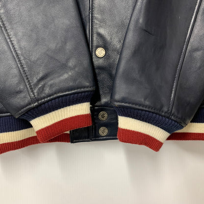 【中古品】【メンズ】 ROCAWEAR ロカウェア LEATHER VARSITY JACKET レザー バーシティ ジャケット アウター 146-260912-kh-01-izu サイズ：L カラー：ネイビー 万代Net店