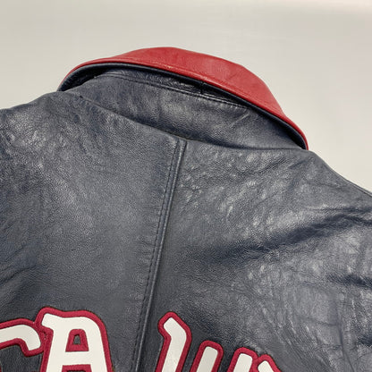 【中古品】【メンズ】 ROCAWEAR ロカウェア LEATHER VARSITY JACKET レザー バーシティ ジャケット アウター 146-260912-kh-01-izu サイズ：L カラー：ネイビー 万代Net店