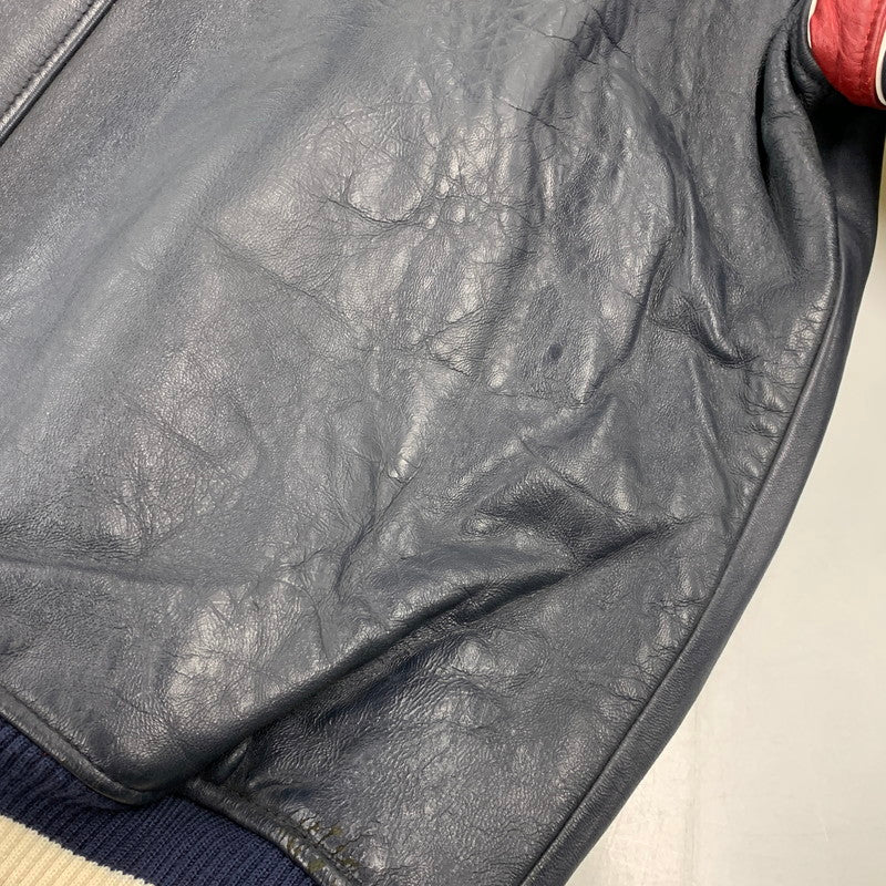 【中古品】【メンズ】 ROCAWEAR ロカウェア LEATHER VARSITY JACKET レザー バーシティ ジャケット アウター 146-260912-kh-01-izu サイズ：L カラー：ネイビー 万代Net店