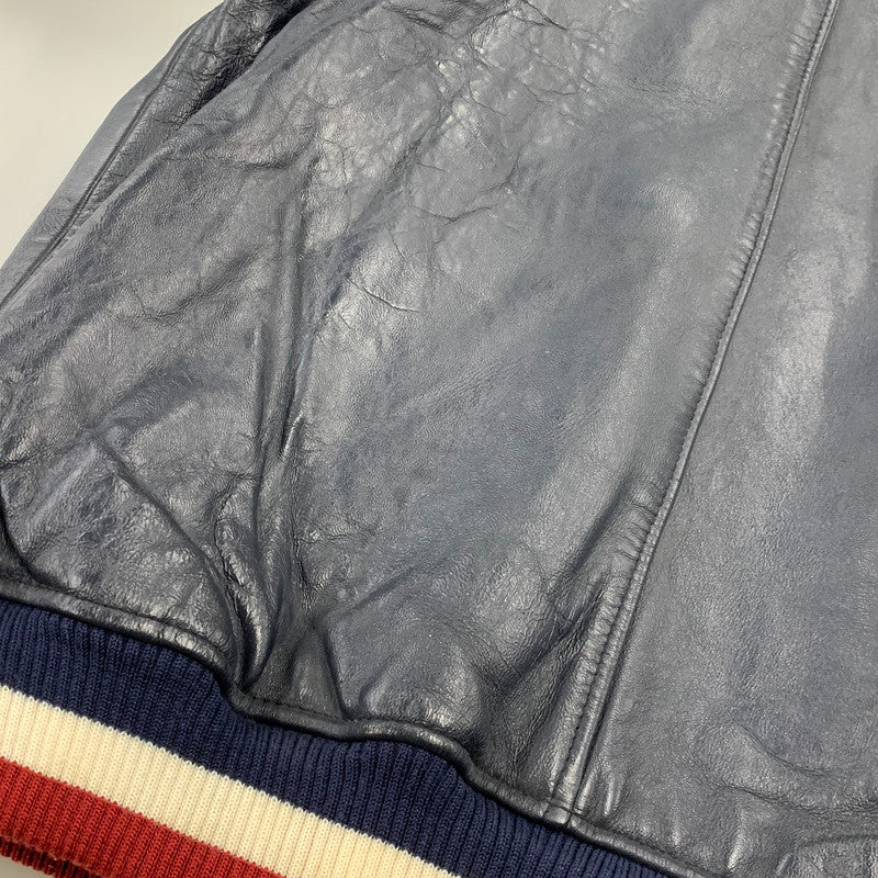 【中古品】【メンズ】 ROCAWEAR ロカウェア LEATHER VARSITY JACKET レザー バーシティ ジャケット アウター 146-260912-kh-01-izu サイズ：L カラー：ネイビー 万代Net店
