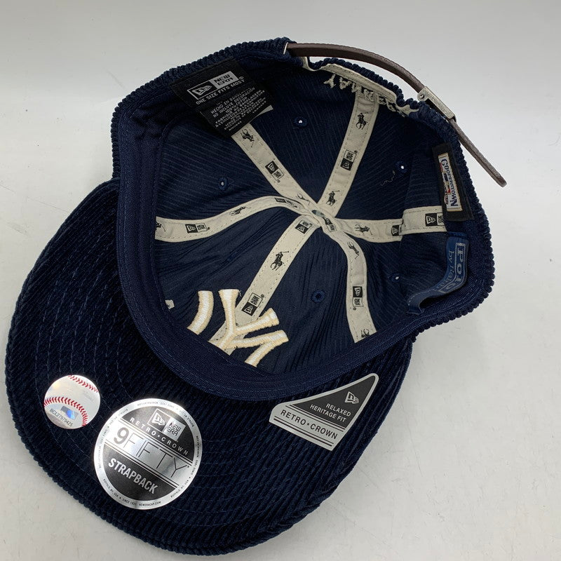 【中古品】【メンズ/レディース】 NEW ERA ニューエラ× POLO by RALPH LAUREN ポロ バイ ラルフローレン× MLB 9FIFTY NY LOGO CORDUROY CAP ニューヨーク ロゴ コーデュロイ キャップ 帽子 185-260913-ya-10-izu サイズ：F カラー：ネイビー 万代Net店
