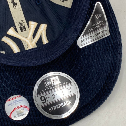 【中古品】【メンズ/レディース】 NEW ERA ニューエラ× POLO by RALPH LAUREN ポロ バイ ラルフローレン× MLB 9FIFTY NY LOGO CORDUROY CAP ニューヨーク ロゴ コーデュロイ キャップ 帽子 185-260913-ya-10-izu サイズ：F カラー：ネイビー 万代Net店