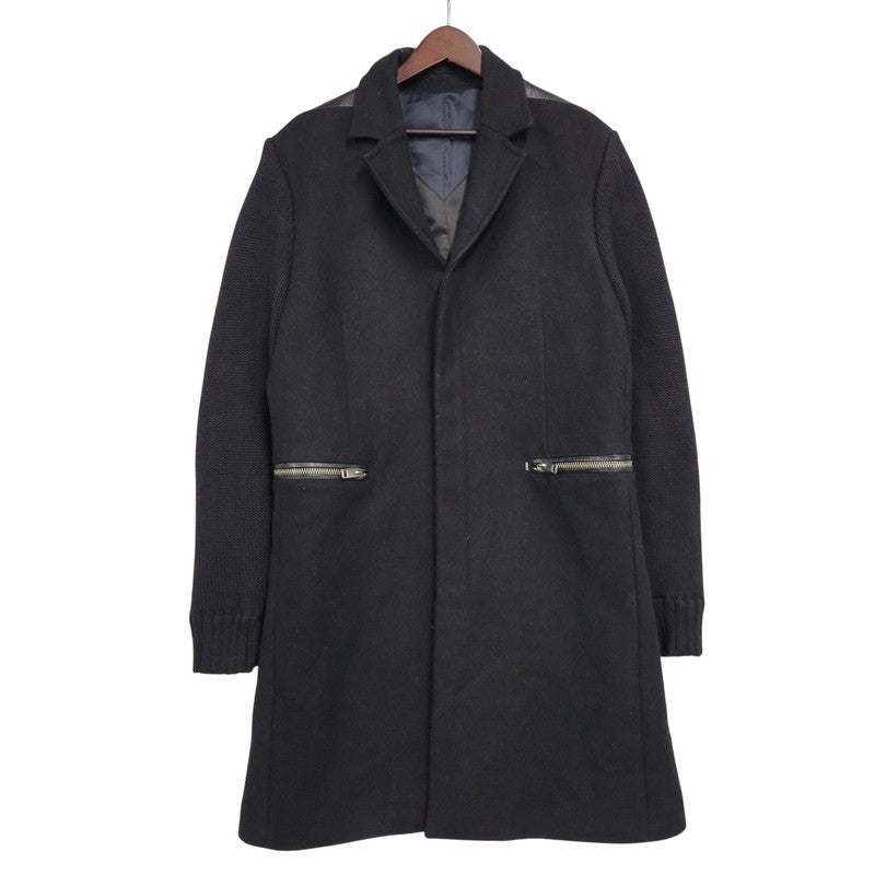 【中古品】【メンズ】 DIESEL ディーゼル TR750018 切替 ウール混 チェスターコート 141-260912-as-10-izu サイズ：L カラー：ブラック 万代Net店