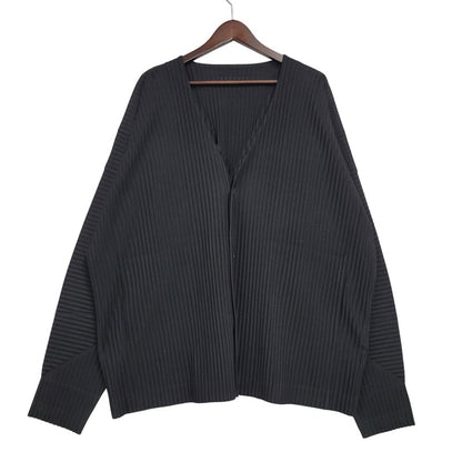 【中古品】【メンズ】 HOMME PLISSE ISSEY MIYAKE オム プリッセ イッセイミヤケ PLEATS CARDIGAN HP31JL105 プリーツカーディガン 140-260912-as-15-izu サイズ：4 カラー：ブラック 万代Net店