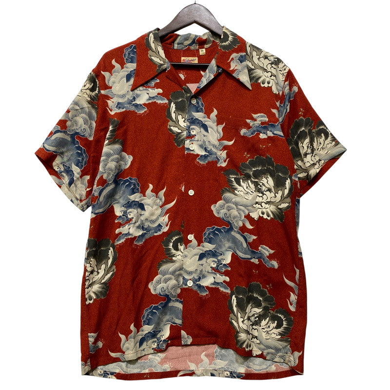 【中古品】【メンズ】 SUN SURF サンサーフ M32692B KARAJISHI BOTAN ALOHA SHIRT 唐獅子 牡丹 アロハ シャツ トップス 半袖 145-260914-cs-12-izu サイズ：M カラー：レッド 万代Net店