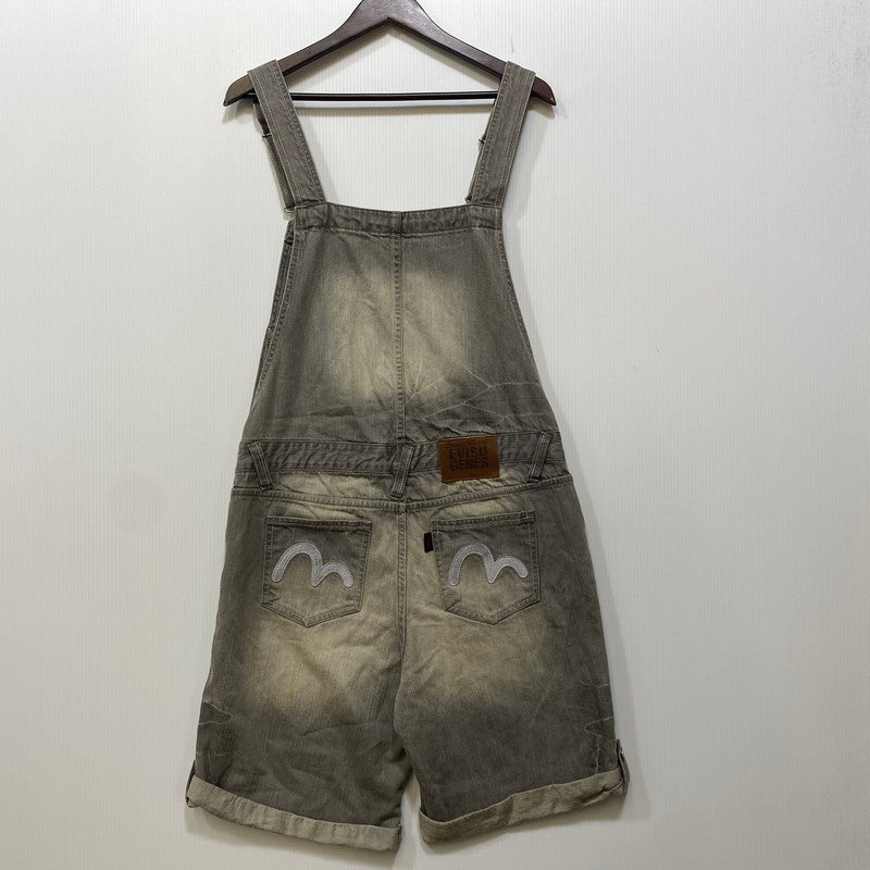 【中古品】【レディース】 EVISU GENES エヴィス ジーンズ カモメ DENIM OVERALL SHORTS デニム オーバーオール ショーツ 168-260922-kh-12-izu サイズ：30 カラー：グレー系 万代Net店
