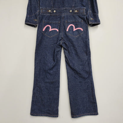 【中古品】【レディース】 EVISU DONNA エヴィス ドンナ カモメ PAINT DENIM ALL-IN-ONE ペイント デニム オールイオンワン 168-260916-ya-11-izu サイズ：US S カラー：インディゴ 万代Net店