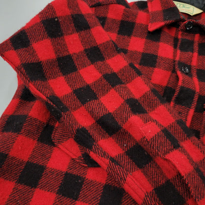 【中古品】【メンズ】 L.L.BEAN エルエルビーン 1632 USA製 80’S WOOL CHECK SHIRT ウール チェック シャツ トップス 長袖 146-260916-ya-02-izu サイズ：M カラー：レッド×ブラック 万代Net店