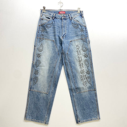 【中古品】【メンズ】 SUPREME シュプリーム 23FW PAISLEY STUDDED DOUBLE KNEE PAINTER PANT ペイズリー スタッデッド ダブルニー ペインター パンツ ズボン ボトムス 149-260915-ya-08-izu サイズ：30 カラー：インディゴ 万代Net店