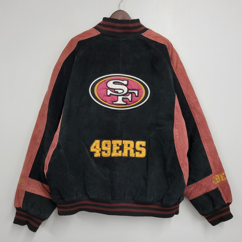 【中古品】【メンズ】 NFL エヌエフエル SAN FRANCISCO サンフランシスコ 49ERS SUEDE LEATHER STADIUM JACKET スエード レザー スタジアム ジャケット アウター 146-260916-ya-09-izu サイズ：XL カラー：ブラック×レッド系 万代Net店