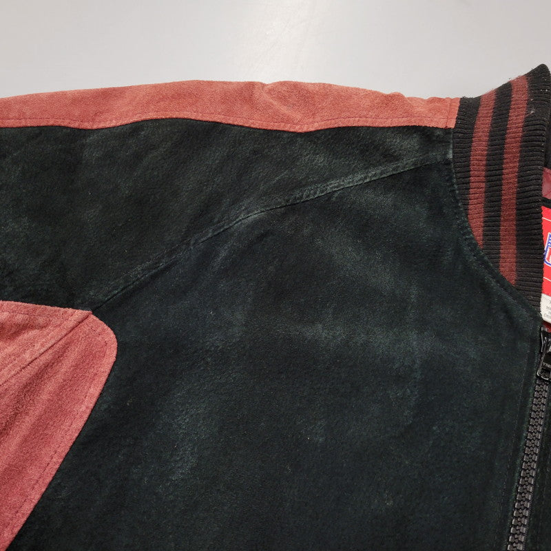 【中古品】【メンズ】 NFL エヌエフエル SAN FRANCISCO サンフランシスコ 49ERS SUEDE LEATHER STADIUM JACKET スエード レザー スタジアム ジャケット アウター 146-260916-ya-09-izu サイズ：XL カラー：ブラック×レッド系 万代Net店