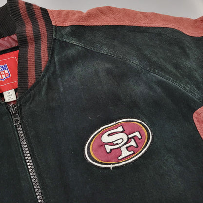 【中古品】【メンズ】 NFL エヌエフエル SAN FRANCISCO サンフランシスコ 49ERS SUEDE LEATHER STADIUM JACKET スエード レザー スタジアム ジャケット アウター 146-260916-ya-09-izu サイズ：XL カラー：ブラック×レッド系 万代Net店