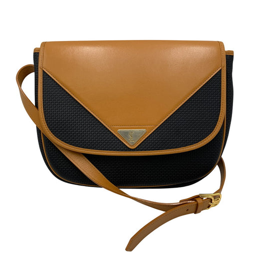 【中古品】【レディース】 YVES SAINT LAURENT イヴ・サンローラン YSL TRIANGLE LOGO SHOULDER BAG トライアングル ロゴ ショルダーバッグ カバン 180-260916-yn-03-izu カラー：キャメル×ブラック系 万代Net店