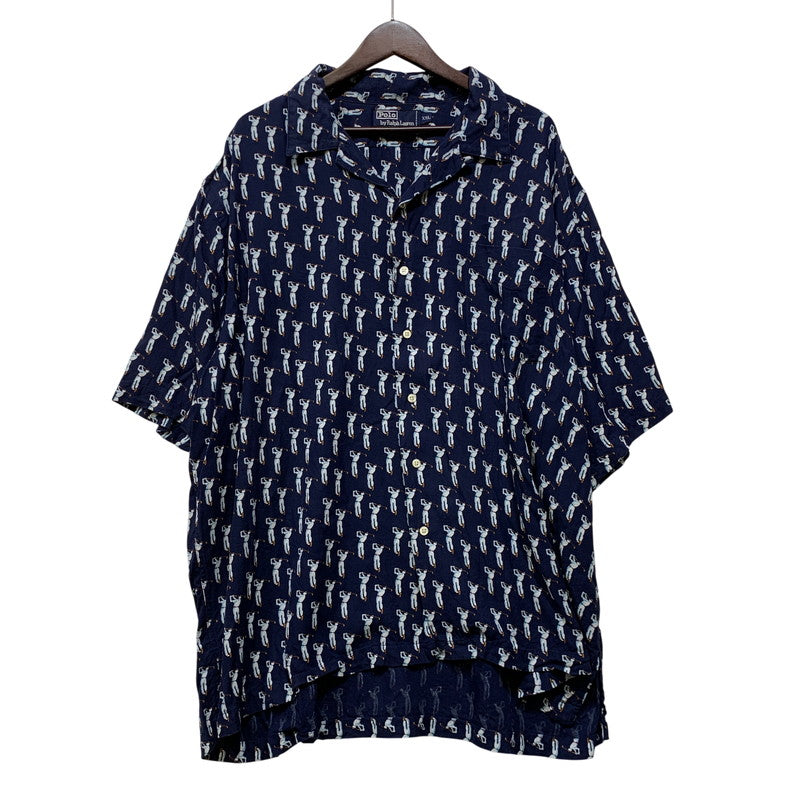 【中古品】【メンズ】 POLO BY RALPH LAUREN ポロバイラルフローレン BERKLEY RAYON OPEN COLLAR SS SHIRT バークリー レーヨン オープン カラー ショートスリーブ シャツ トップス 半袖 146-260918-cs-03-izu サイズ：XXL カラー：ネイビー 万代Net店