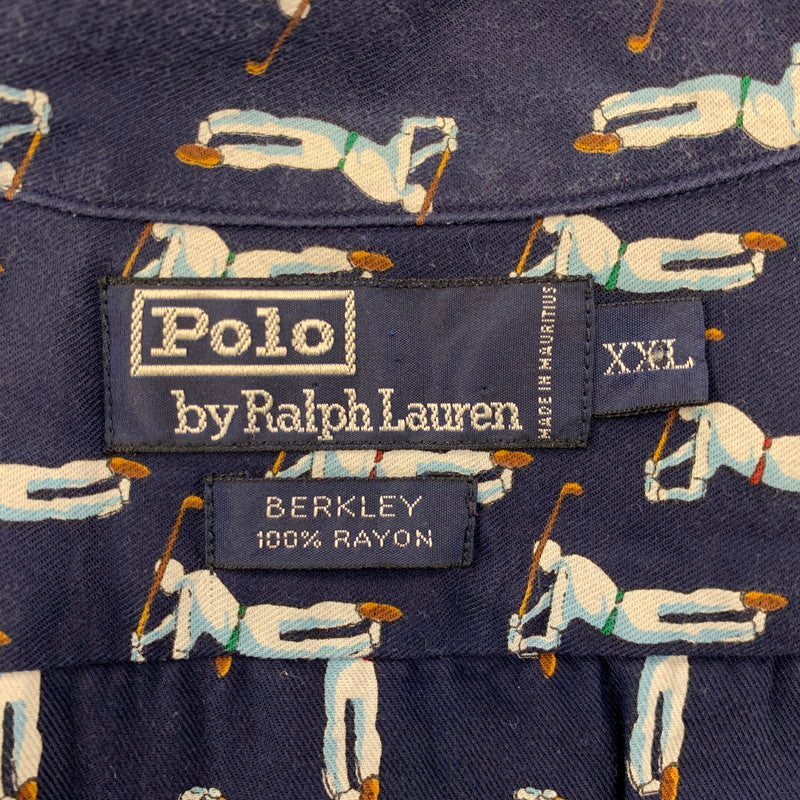 【中古品】【メンズ】 POLO BY RALPH LAUREN ポロバイラルフローレン BERKLEY RAYON OPEN COLLAR SS SHIRT バークリー レーヨン オープン カラー ショートスリーブ シャツ トップス 半袖 146-260918-cs-03-izu サイズ：XXL カラー：ネイビー 万代Net店