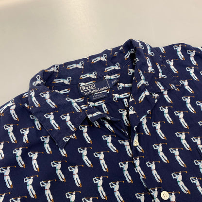 【中古品】【メンズ】 POLO BY RALPH LAUREN ポロバイラルフローレン BERKLEY RAYON OPEN COLLAR SS SHIRT バークリー レーヨン オープン カラー ショートスリーブ シャツ トップス 半袖 146-260918-cs-03-izu サイズ：XXL カラー：ネイビー 万代Net店