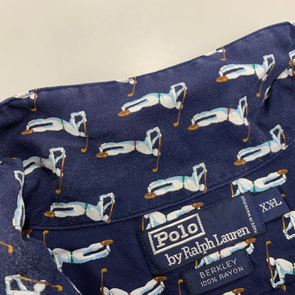 【中古品】【メンズ】 POLO BY RALPH LAUREN ポロバイラルフローレン BERKLEY RAYON OPEN COLLAR SS SHIRT バークリー レーヨン オープン カラー ショートスリーブ シャツ トップス 半袖 146-260918-cs-03-izu サイズ：XXL カラー：ネイビー 万代Net店