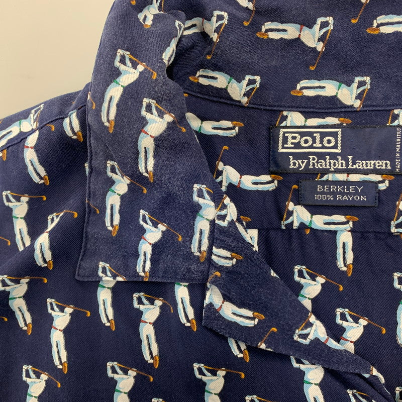 【中古品】【メンズ】 POLO BY RALPH LAUREN ポロバイラルフローレン BERKLEY RAYON OPEN COLLAR SS SHIRT バークリー レーヨン オープン カラー ショートスリーブ シャツ トップス 半袖 146-260918-cs-03-izu サイズ：XXL カラー：ネイビー 万代Net店