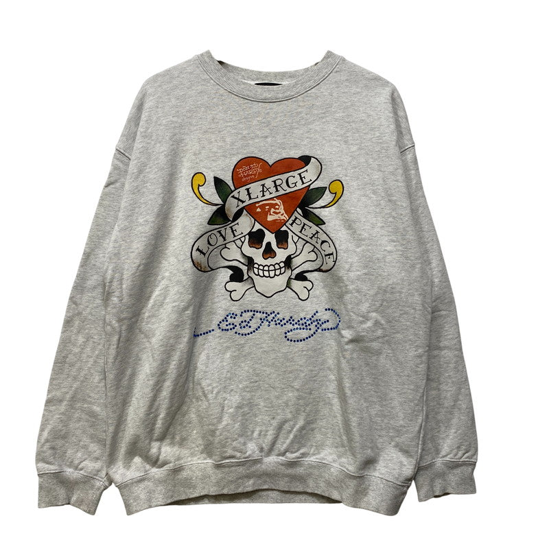 【中古品】【メンズ】 X-LARGE×EDHARDY エドハーディー 101223012029 RHINESTONE CREWNECK SWEATSHIRT ラインストーン クルーネック スウェットシャツ トップス 142-260922-yn-10-izu サイズ：L カラー：グレー 万代Net店