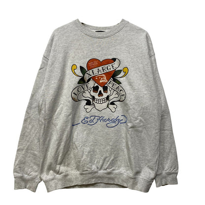 【中古品】【メンズ】 X-LARGE×EDHARDY エドハーディー 101223012029 RHINESTONE CREWNECK SWEATSHIRT ラインストーン クルーネック スウェットシャツ トップス 142-260922-yn-10-izu サイズ：L カラー：グレー 万代Net店