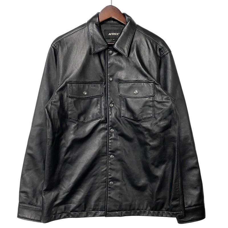 【中古品】【メンズ】 AVIREX アヴィレックス 6121051 SHEEPSKIN LEATHER CPO SHIRT シープスキン レザー CPO シャツ ジャケット アウター 145-260922-kh-10-izu サイズ：XL カラー：ブラック 万代Net店
