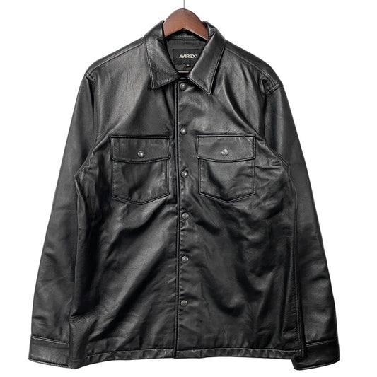 【中古品】【メンズ】 AVIREX アヴィレックス 6121051 SHEEPSKIN LEATHER CPO SHIRT シープスキン レザー CPO シャツ ジャケット アウター 145-260922-kh-10-izu サイズ：XL カラー：ブラック 万代Net店