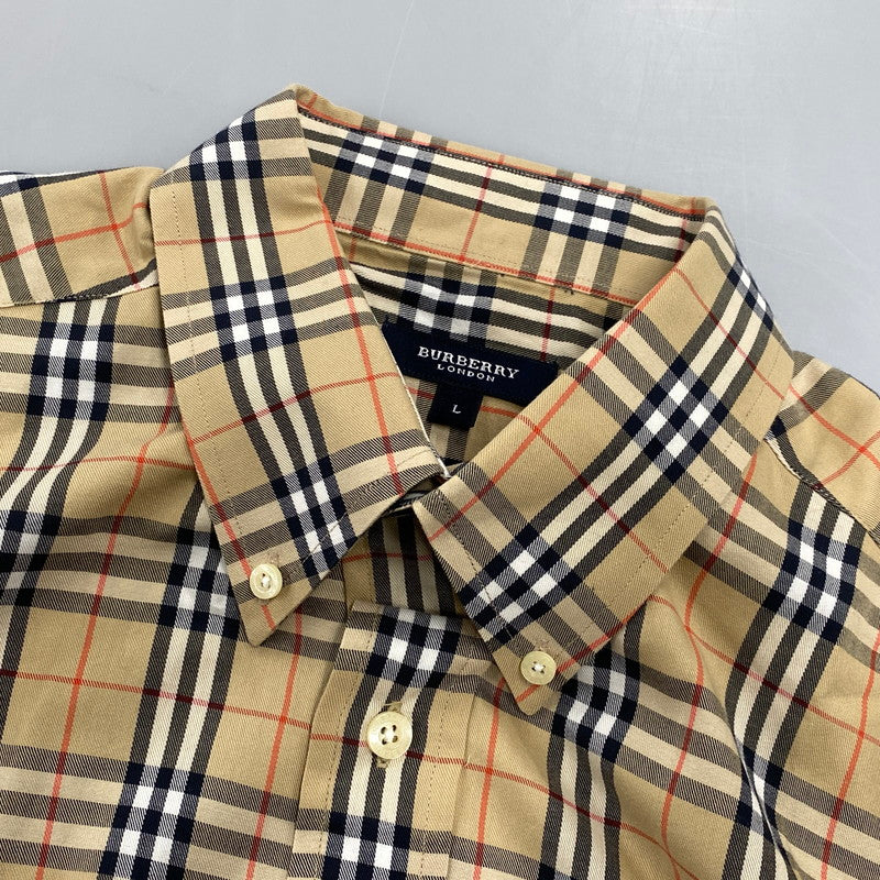【中古品】【メンズ】 BURBERRY LONDON バーバリーロンドン NOVA CHECK LS BD SHIRT ノバチェック ロングスリーブ シャツ トップス 141-261022-kh-01-izu サイズ：L カラー：ベージュ 万代Net店