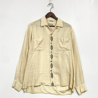 【中古品】【メンズ】 LA PALETTE ラ パレット 50-60S OPEN COLLAR LS SHIRT オープン カラー ロングスリーブ シャツ トップス 長袖 146-261003-ya-17-izu サイズ：下記参照 カラー：クリーム 万代Net店