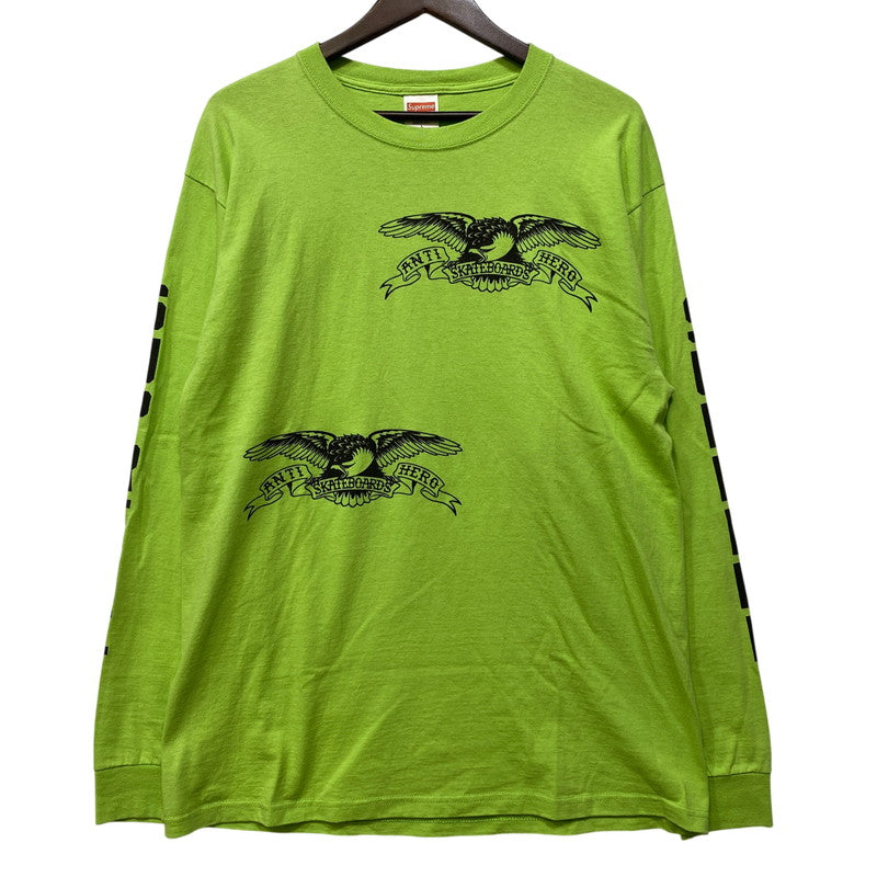 【中古品】【メンズ】 SUPREME シュプリーム×ANTIHERO アンタイヒーロー 14SS LONG SLEEVE LOGO TEE ロング スリーブ ロゴ Tシャツ トップス 長袖 149-260926-cs-09-izu サイズ：L カラー：ライムグリーン 万代Net店