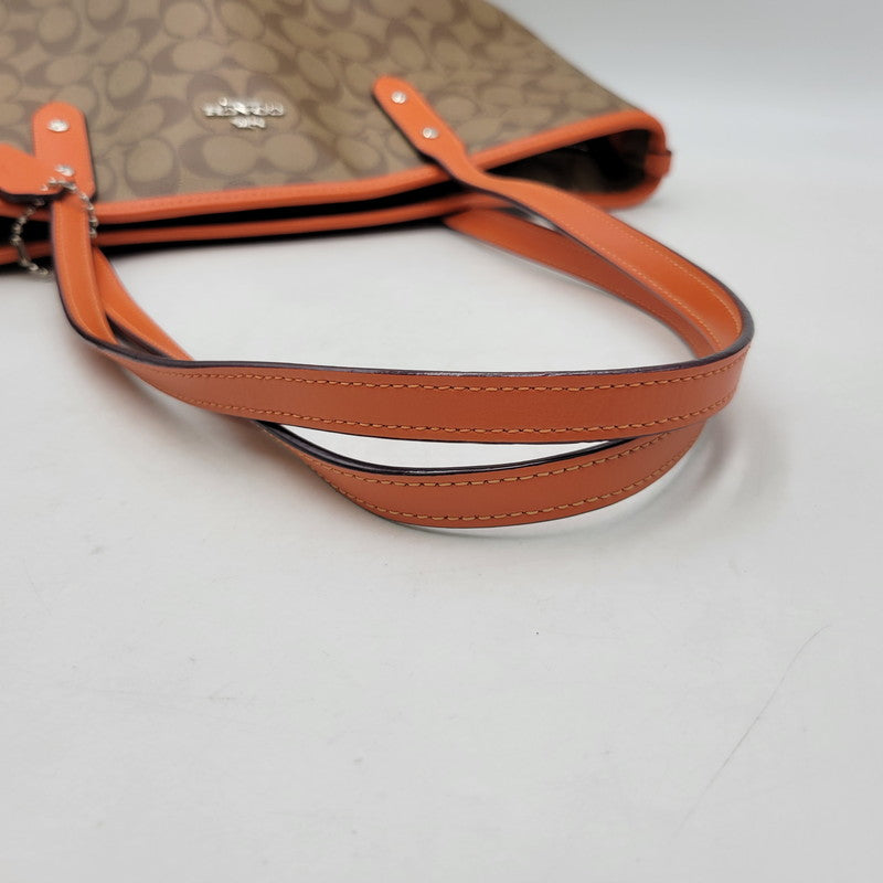 【中古品】【レディース】 COACH コーチ SIGNATURE TOTE BAG F58292 シグネチャー トートバッグ 鞄 カバン 180-260928-ay-09-izu カラー：ブラウン×オレンジ 万代Net店