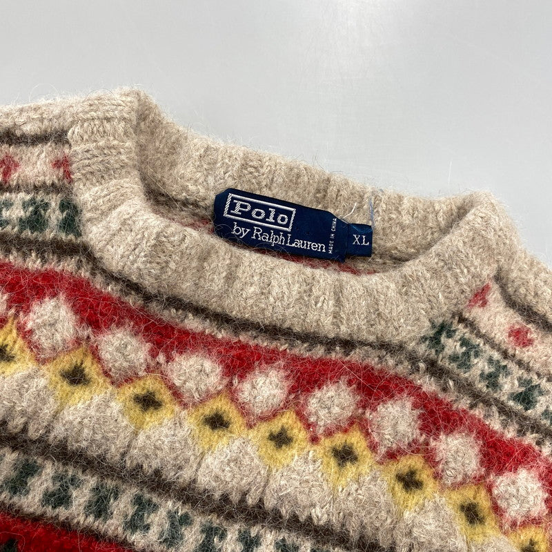【中古品】【メンズ】 POLO RALPH LAUREN ポロ・ラルフローレン FAIR ISLE ALPACA WOOL KNIT フェアアイル アルパカ ウール ニット トップス 146-260922-kh-07-izu サイズ：XL カラー：ベージュ系 万代Net店